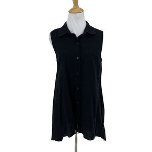 Dylan Sleeveless Button Up Tunic Womens S Small Black Cotton Asymmetrical Blouse